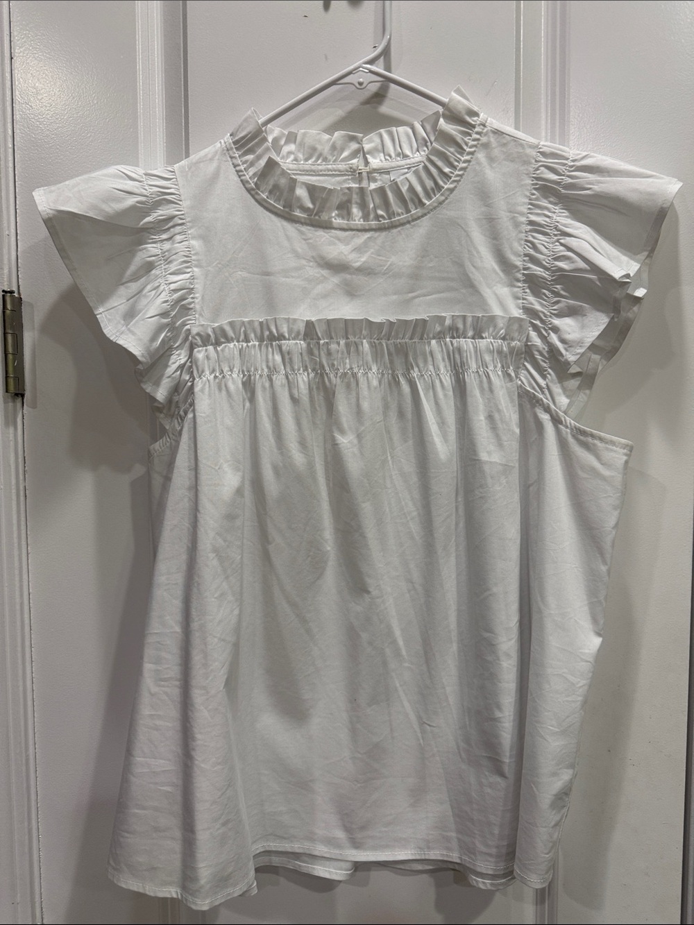 crown & ivy White Ruffle Yoke Blouse